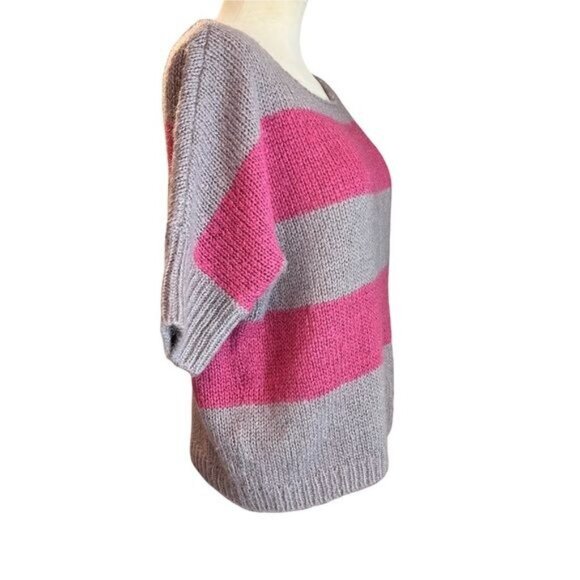 American Eagle Sweater M Womens Grey Pink Striped Wool Mohair Blend Size Medium - Picture 3 of 10